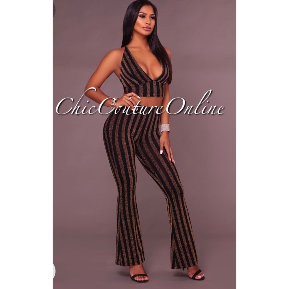 ChicCouture Halle Black Gold Striped Two Piece Set